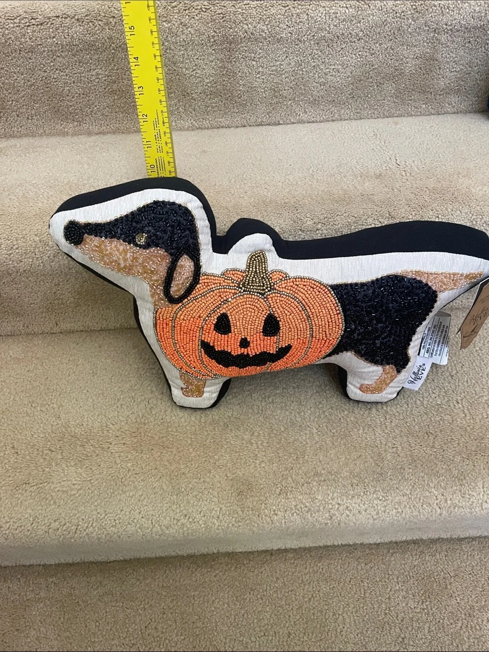Beaded Pumpkin Dachshund Halloween Accent Pillow by Hallow’s Eve.